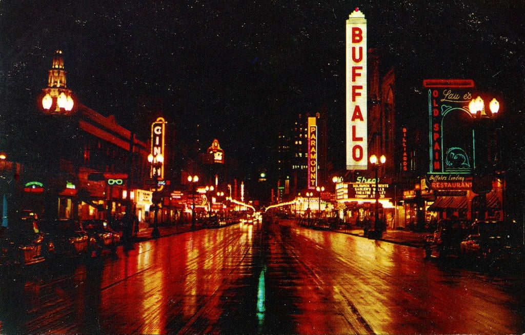 Buffalo, NY street at night